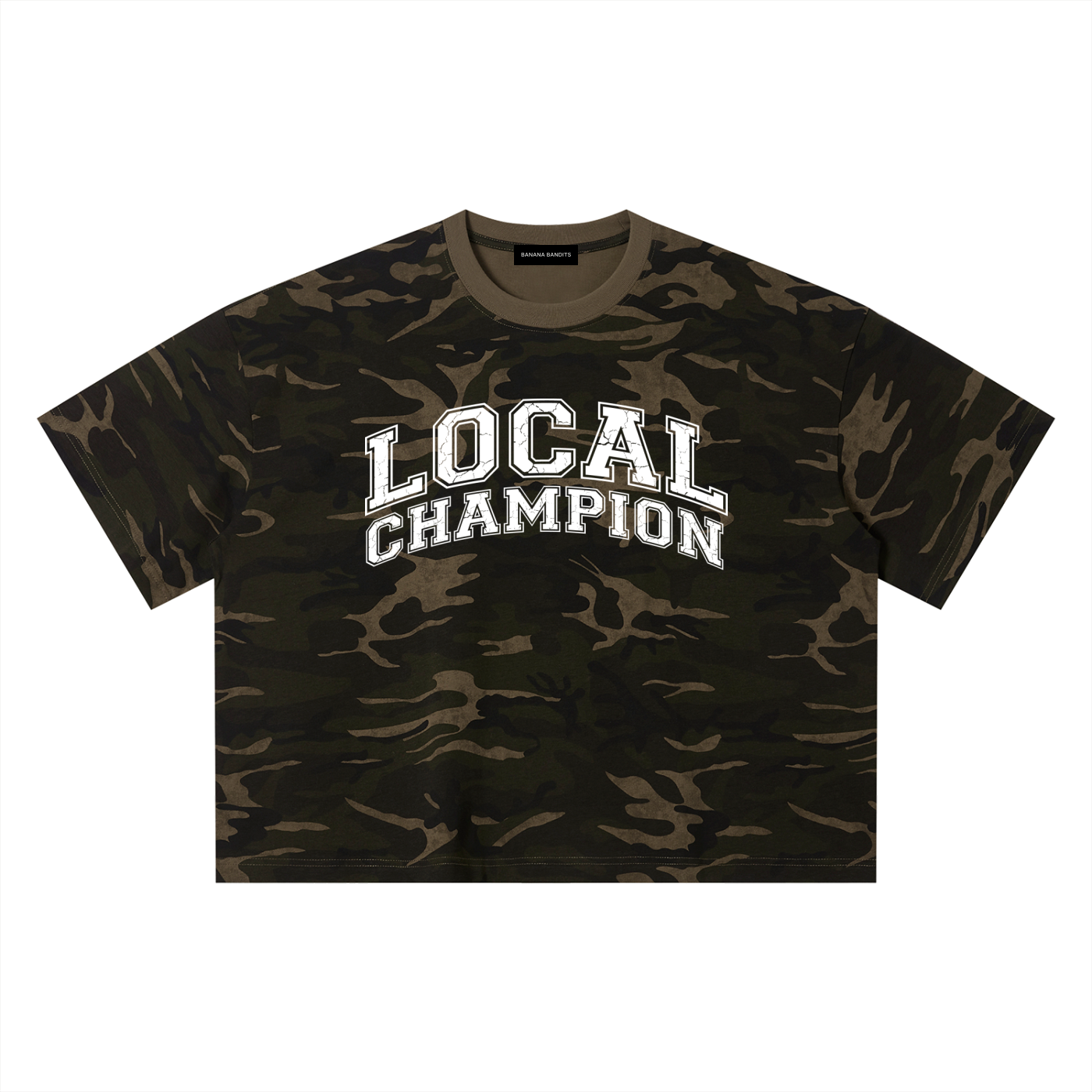 Local Champion Camo Boxy T-Shirt — Banana Bandits UK — Front