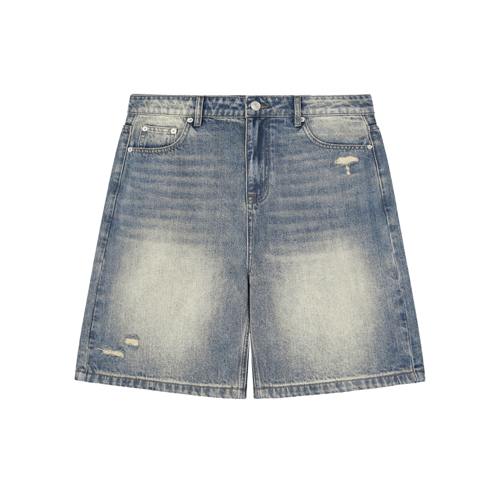 Faded Distressed Baggy Denim Shorts — Banana Bandits UK — Front