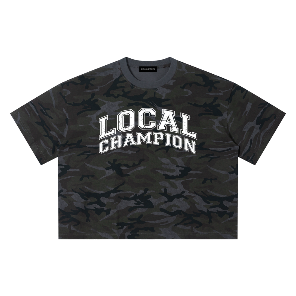 Local Champion Camo Boxy T-Shirt — Banana Bandits UK — Detail