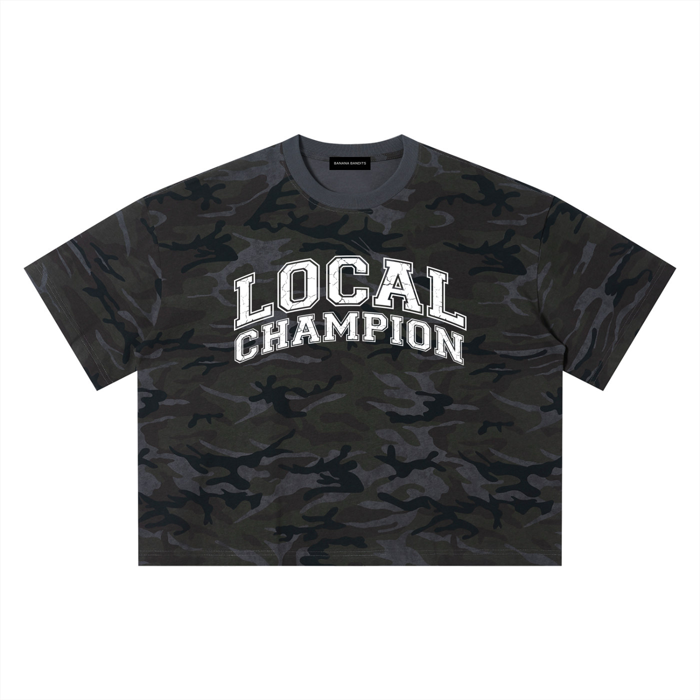Local Champion Camo Boxy T-Shirt — Banana Bandits UK — Detail